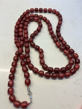 Vintage Esmor Red Beaded Necklace - 35 in drop Long Strand